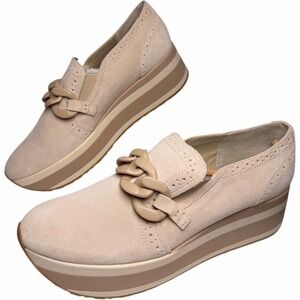 Dolce Vita Jhenee Suede Platform Sneakers Beige Chain Slip On Women's Sz 10 NWOB